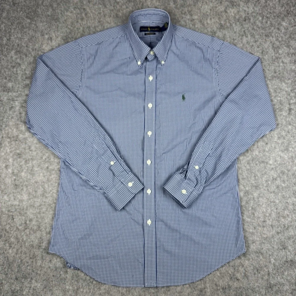 Polo Ralph Lauren *FLAW* Performance Shirt Mens M White Blue Check Button Down